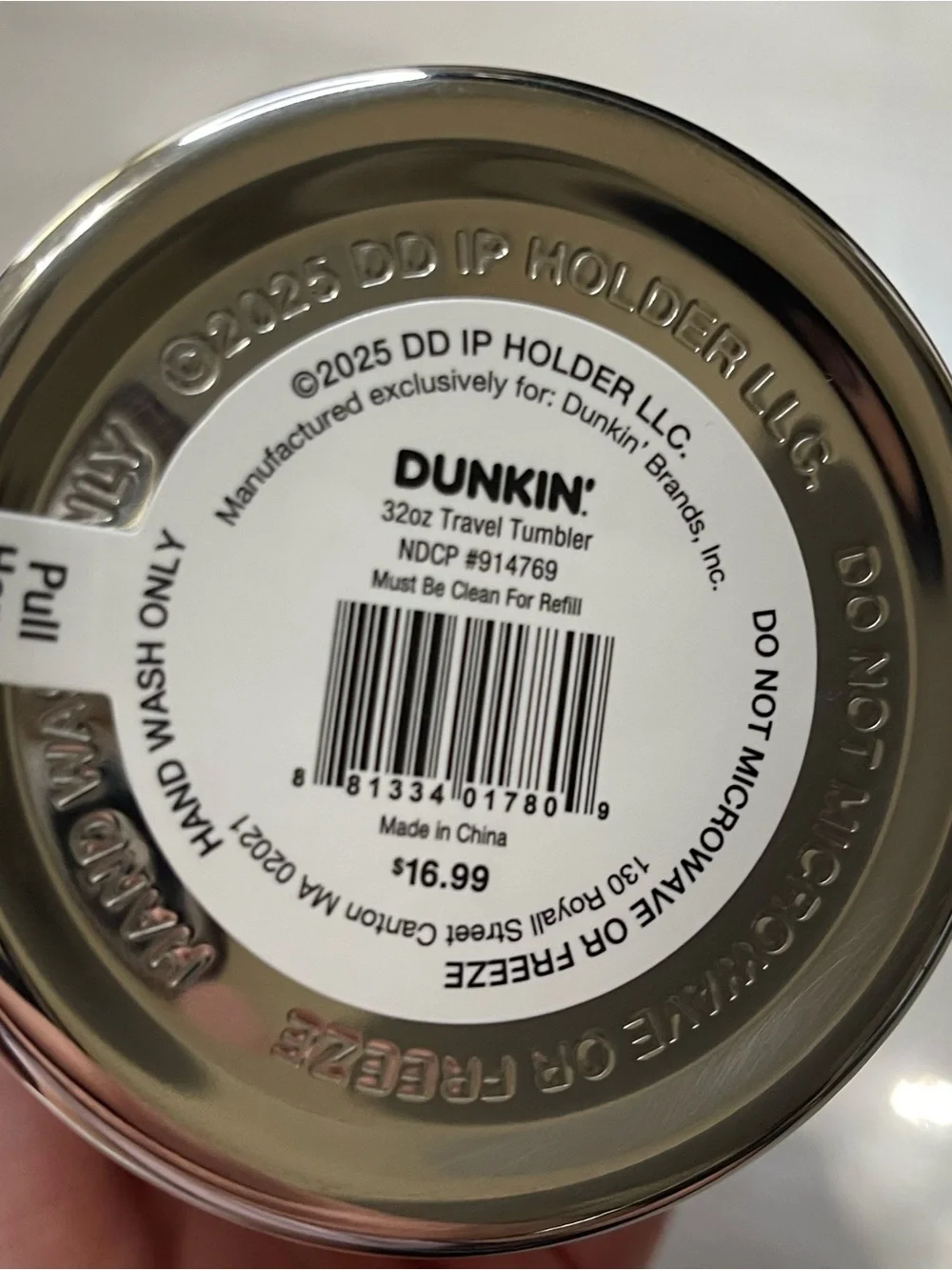 NWT Dunkin White Insulated 32oz Tumbler - Pink/Orange Logo